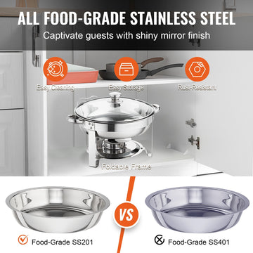 VEVOR 2-Pack Round Chafing Dish Set With Full-Size 4Qt Pan Glass Lid Fuel Holder