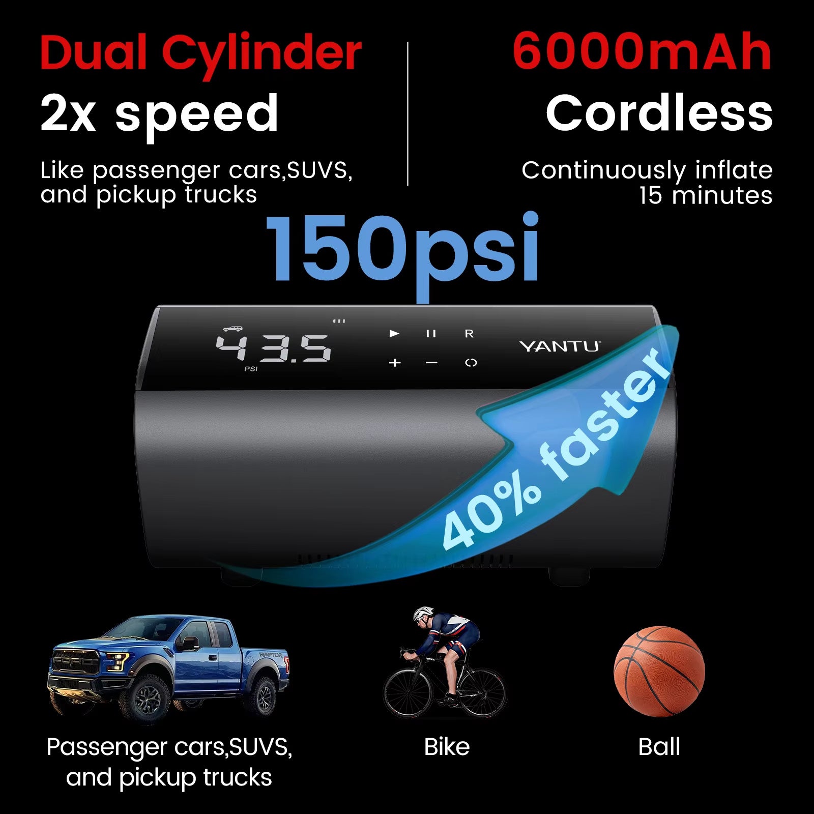 A22 Double Cylinder12V Cordless Portable Tyre Air Compressor Inflatable Digital Automatic Electric Car Tire Inflators
