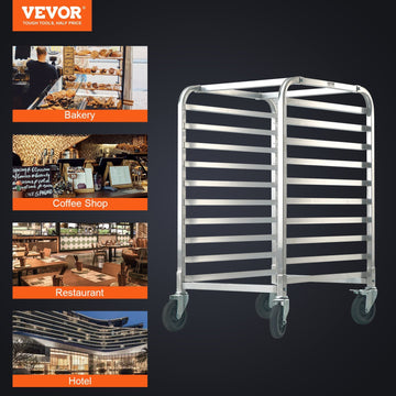 VEVOR Bun Pan Rack, 10-Tier Commercial Bakery Racks With Brake Wheels, Aluminum Racking Trolley Storage For Half & Full Sheet, Speed Rack For Kitchen Home, Bread Baking Equipment,
