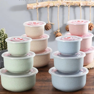 3pcs Lightweight Wheat Straw Bowl For Food Storage Cereal Desserts, Reusable Cutlery, Can Be Used As Fruit Snack Container